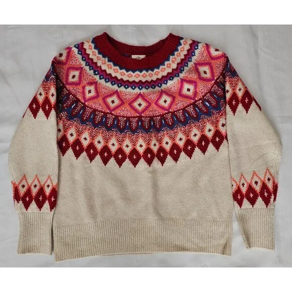 St. John's Bay Women's Beige Red Fair Isle Knit Pullover Sweater Size Medium - Picture 4 of 11